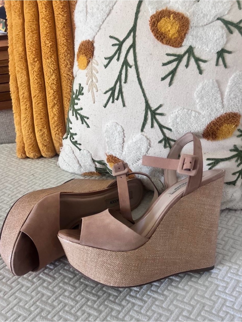 Steve Madden Blush Tan Platform Wedge Sandals with Ankle Strap